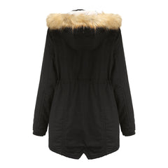 Women Cotton-Padded Fleece Mid-Length Detachable Hat Fur Coat