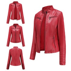 Women Thin Motorcycle Leather Short Chic Jacket