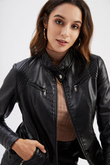 Women Thin Motorcycle Leather Short Chic Jacket