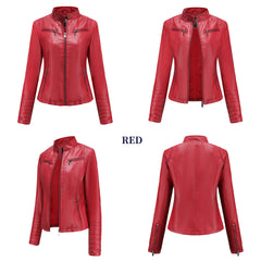 Women Thin Motorcycle Leather Short Chic Jacket