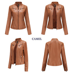 Women Thin Motorcycle Leather Short Chic Jacket