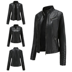 Women Thin Motorcycle Leather Short Chic Jacket