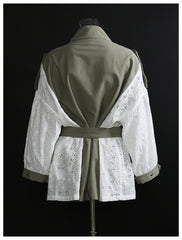 Women Lace Loose Windbreaker Washed Coat