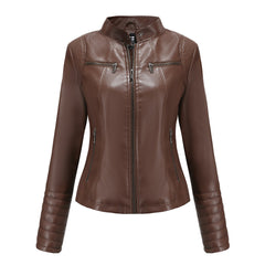 Women Thin Motorcycle Leather Short Chic Jacket