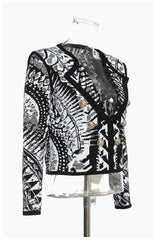 Classic Black White Geometry Printing Short Jacket