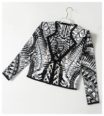 Classic Black White Geometry Printing Short Jacket