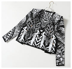 Classic Black White Geometry Printing Short Jacket