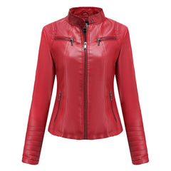 Women Thin Motorcycle Leather Short Chic Jacket