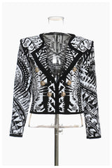 Classic Black White Geometry Printing Short Jacket