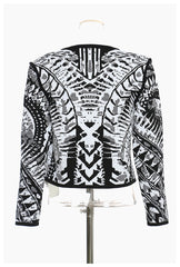 Classic Black White Geometry Printing Short Jacket