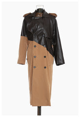 Women Mid Length Over knee Leather Wind Coat