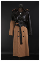 Women Mid Length Over knee Leather Wind Coat