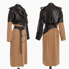 Women Mid Length Over knee Leather Wind Coat