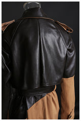 Women Mid Length Over knee Leather Wind Coat