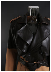 Women Mid Length Over knee Leather Wind Coat