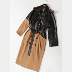 Women Mid Length Over knee Leather Wind Coat