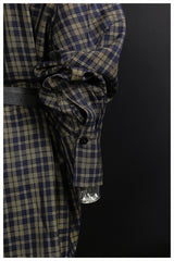 Long Sleeve Plaid Loose Korean Retro with Belt Shirt Dress