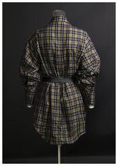 Long Sleeve Plaid Loose Korean Retro with Belt Shirt Dress