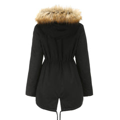 Fleece Lined Hooded Fur Collar Winter Warm Coat