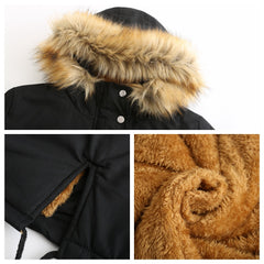 Fleece Lined Hooded Fur Collar Winter Warm Coat