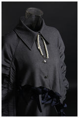 Elegant Bow Cutout Pleated Puff Sleeve Gray Shirt