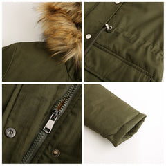 Fleece Lined Hooded Fur Collar Winter Warm Coat