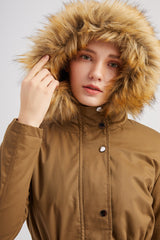 Fleece Lined Hooded Fur Collar Winter Warm Coat