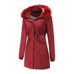 Women Cotton Thickened Velvet Detachable Hat Big Fur Collar Coat