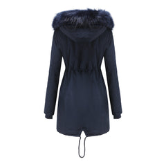 Women Cotton Thickened Velvet Detachable Hat Big Fur Collar Coat