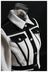 French Wool Black White Contrast Color Coat With Pocket