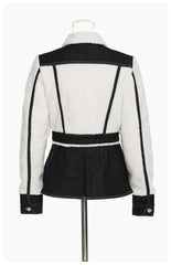 French Wool Black White Contrast Color Coat With Pocket