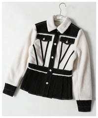 French Wool Black White Contrast Color Coat With Pocket