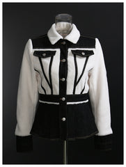 French Wool Black White Contrast Color Coat With Pocket