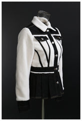 French Wool Black White Contrast Color Coat With Pocket