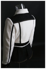 French Wool Black White Contrast Color Coat With Pocket