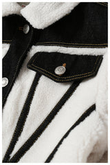 French Wool Black White Contrast Color Coat With Pocket