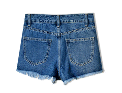 Floral Embroidery Worn Tassels Slim Fit Denim Shorts