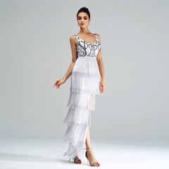 Elegant Sleeveless Sheath Sequined Tassel Split Evening Dress