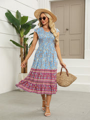 Summer Floral Print Bohemian Vacation V neck Dress