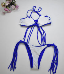 Sexy Solid Color Fringe Halter Backless Tassel Bikini Set