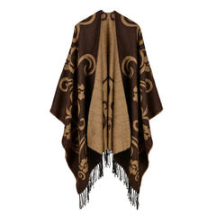 Floral Split Warm Shawl Cashmere Travel Cloak