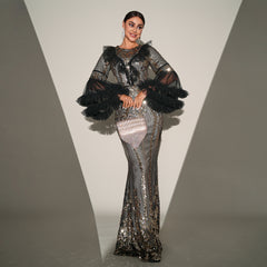 High End Long Sleeve Sequined Fishtail Evening Dress