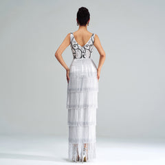 Elegant Sleeveless Sheath Sequined Tassel Split Evening Dress