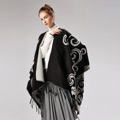 Floral Split Warm Shawl Cashmere Travel Cloak