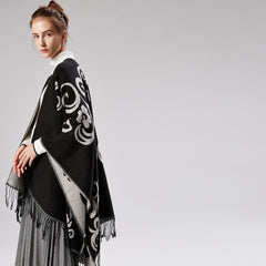 Floral Split Warm Shawl Cashmere Travel Cloak