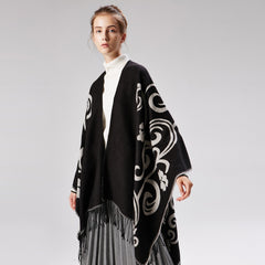 Floral Split Warm Shawl Cashmere Travel Cloak