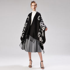 Floral Split Warm Shawl Cashmere Travel Cloak