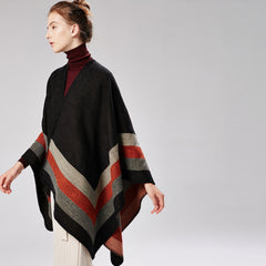 Women Four Bar Large Frame Split Cashmere Jacquard Shawl