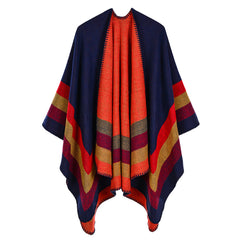 Women Four Bar Large Frame Split Cashmere Jacquard Shawl