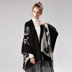 Floral Split Warm Shawl Cashmere Travel Cloak